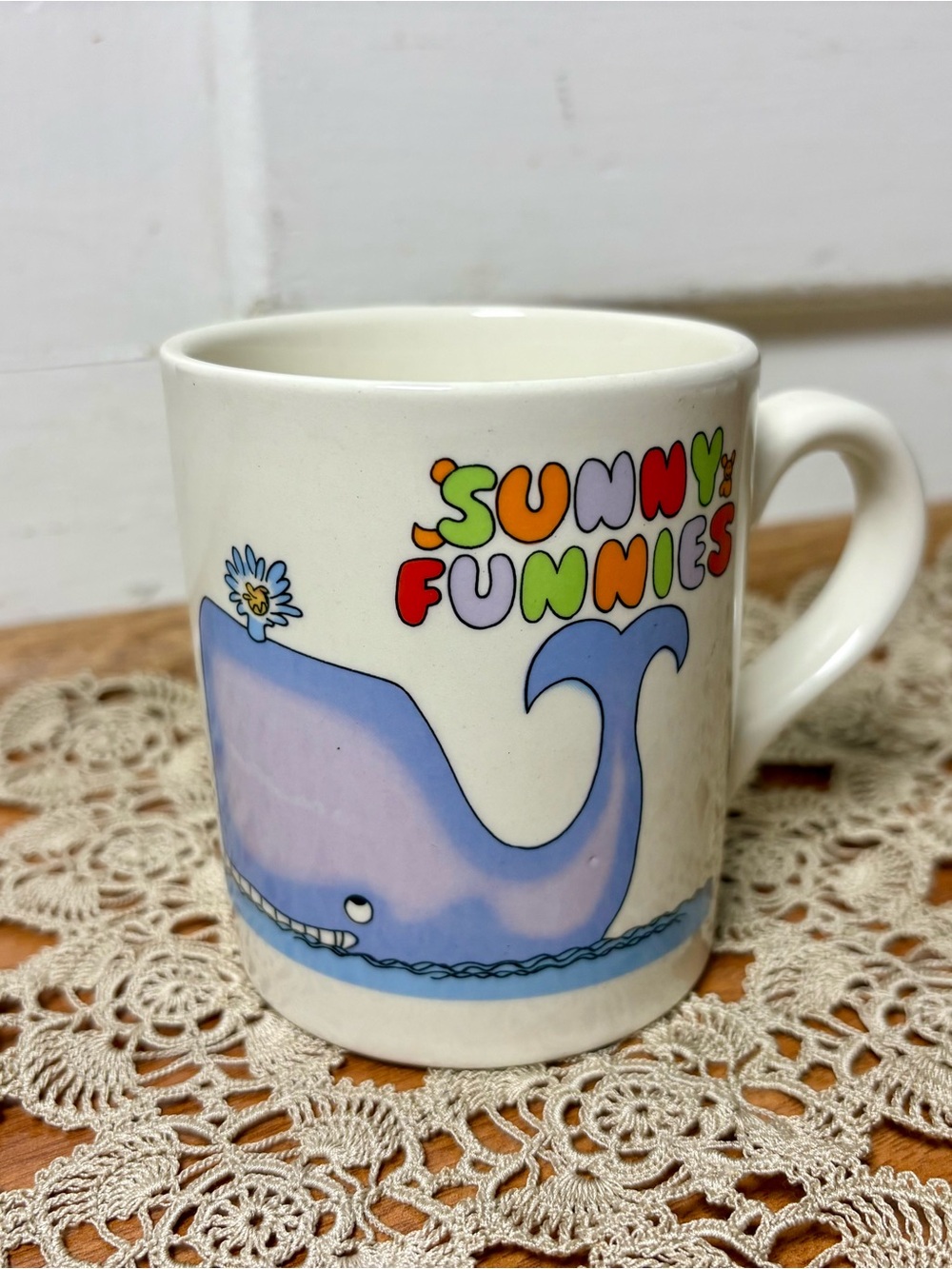 Vintage 80s Sunny Funnies Cartoon Whale Coffee Mug Cup